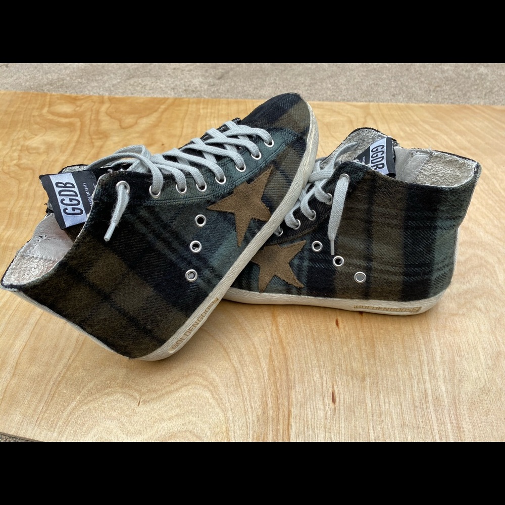Golden goose HI star olive plaid